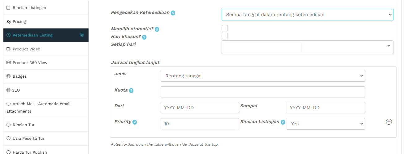 ketersediaan listing ketersediaan listing
