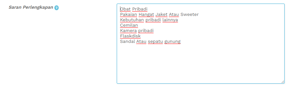 saran perlengkapan saran perlengkapan